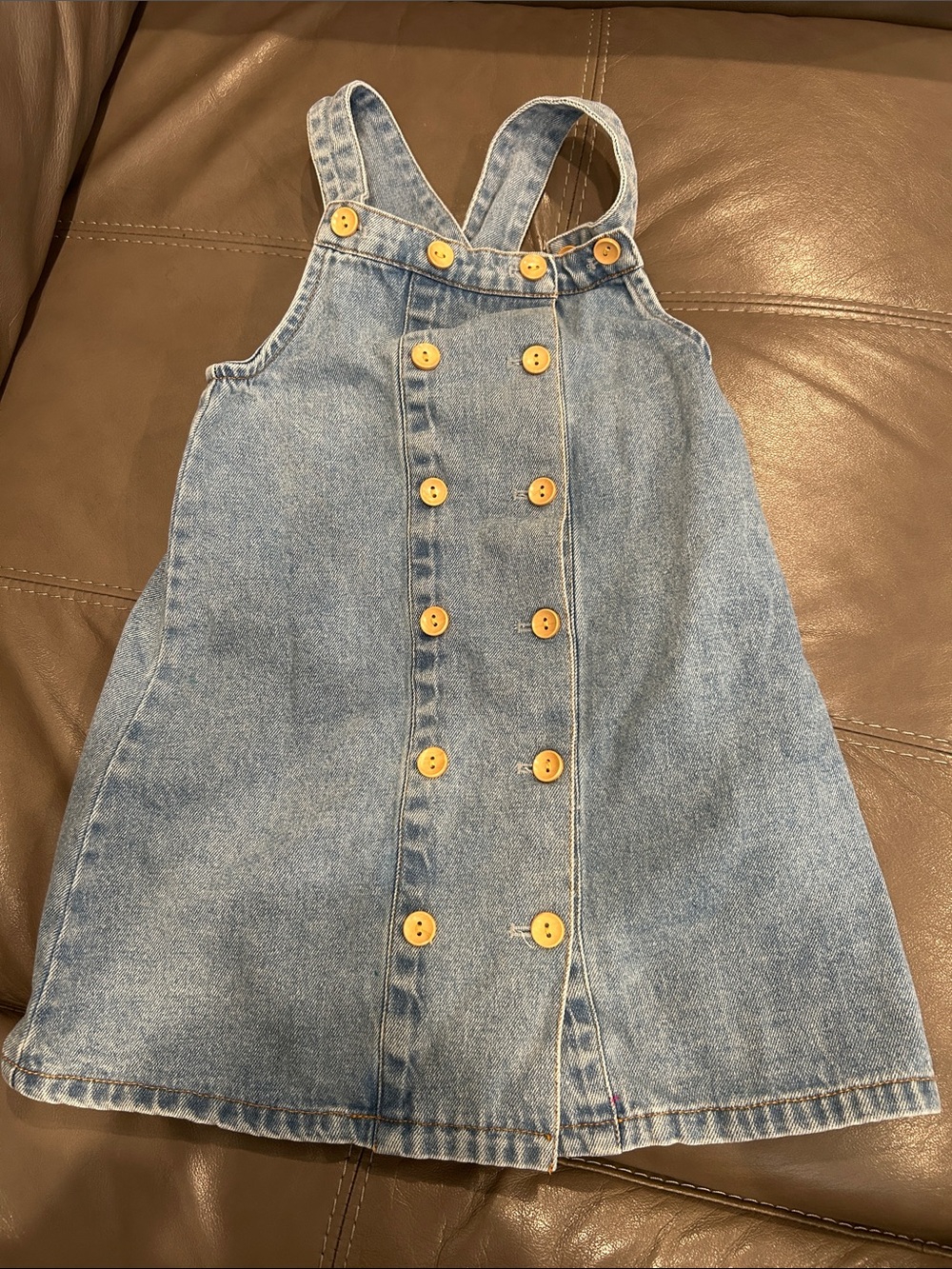 Girls Light Blue Denim Button-Front Pinafore Romper